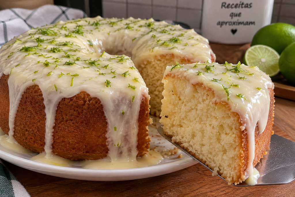 Bolo de lim&atilde;o fofinho com cobertura cremosa e raspas de lim&atilde;o